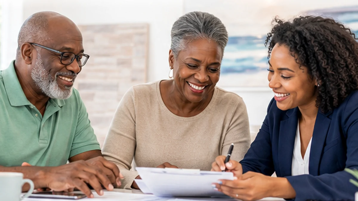 A Florida couple reviewing insurance information with a professional advisor