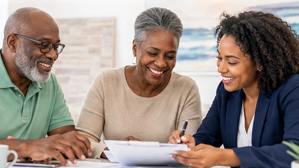 A Florida couple reviewing life insurance choices with an advisor